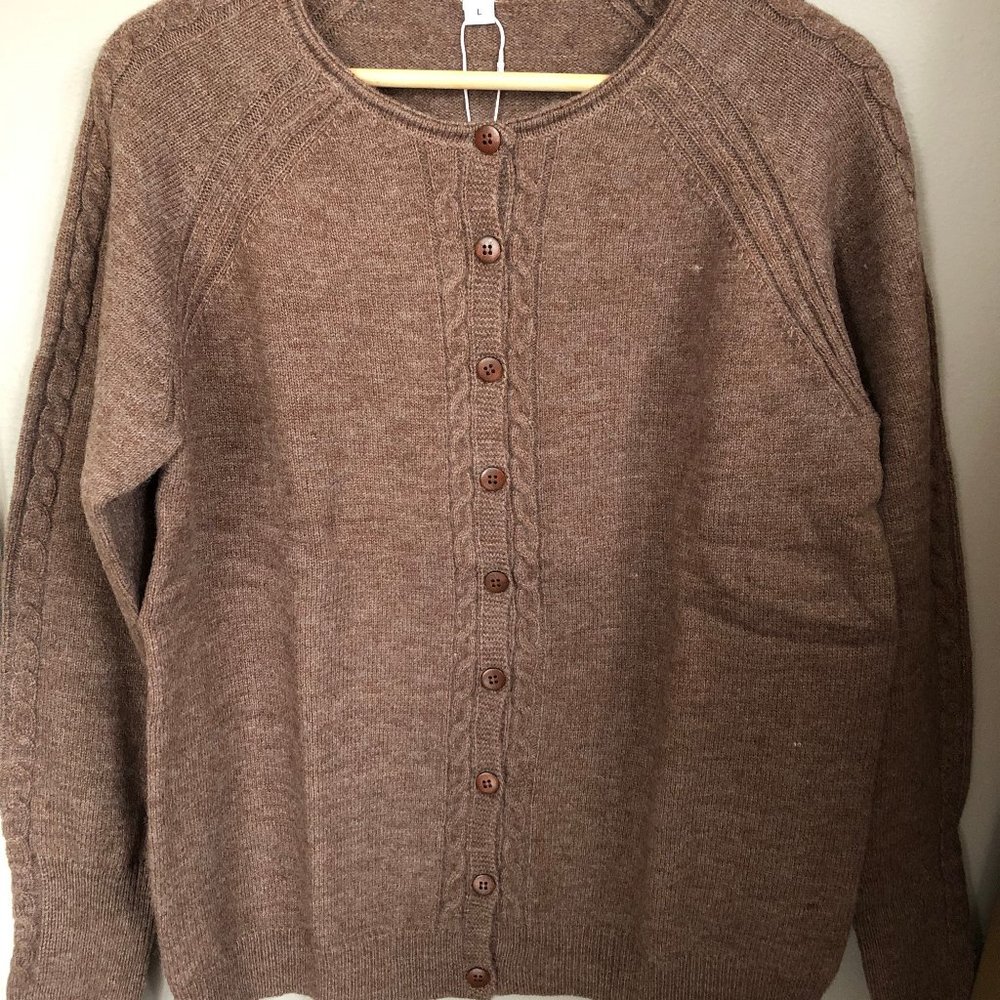 NWT, Coffee Long Sleeve Cardigan, Size Large
